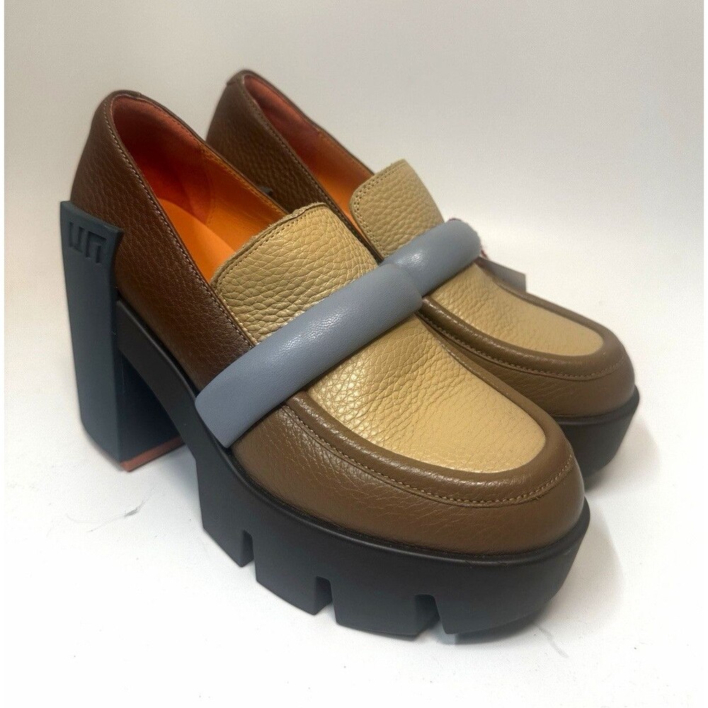 United Nude Leather Colorblock Platform Block Heel Loafers Slip On Round Toe